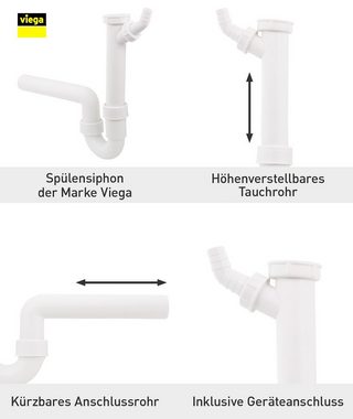 Viega Siphon, (1-tlg., Röhrengeruchsverschluss, Winkelschlauchverschraubung 45), Weiß, 102449, Typ 1 1/4 '' x 40 mm, für Spüle, 225489