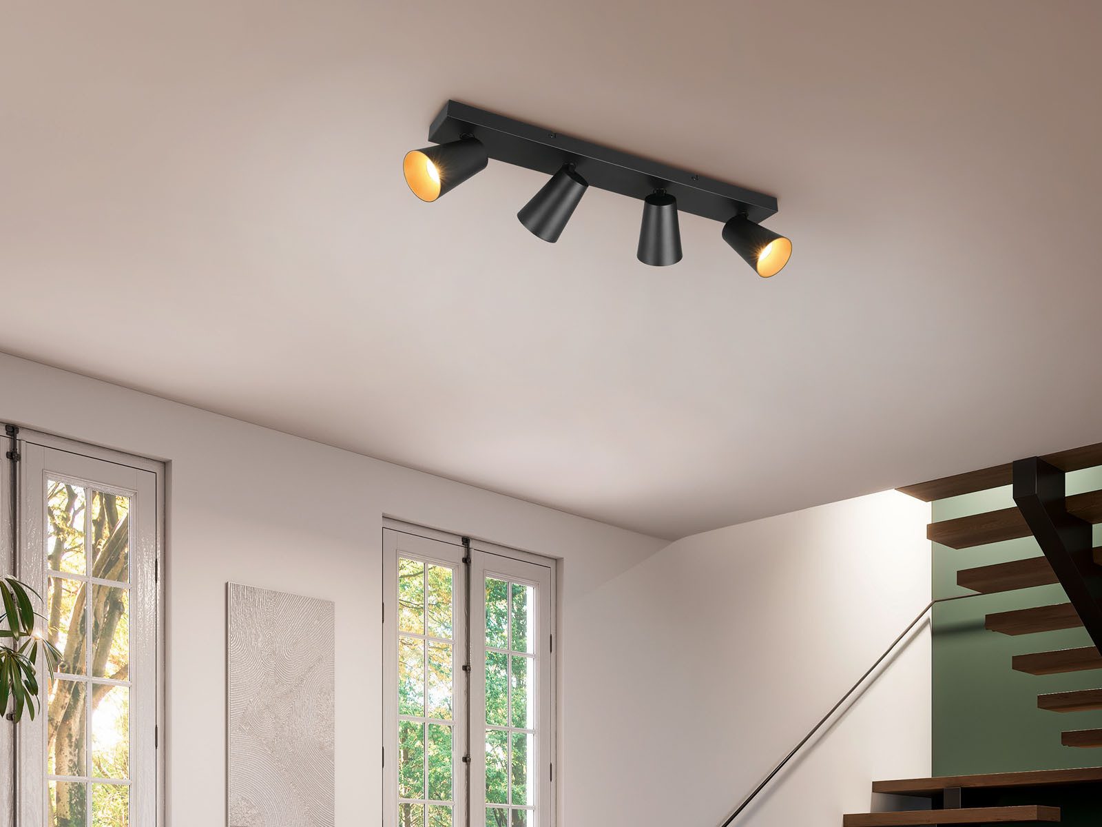 TRIO Leuchten LED Deckenleuchte, Dimmfunktion, LED wechselbar, Warmweiß, Deckenstrahler & Wand-Strahler innen mit 4 Spots, 64cm lang