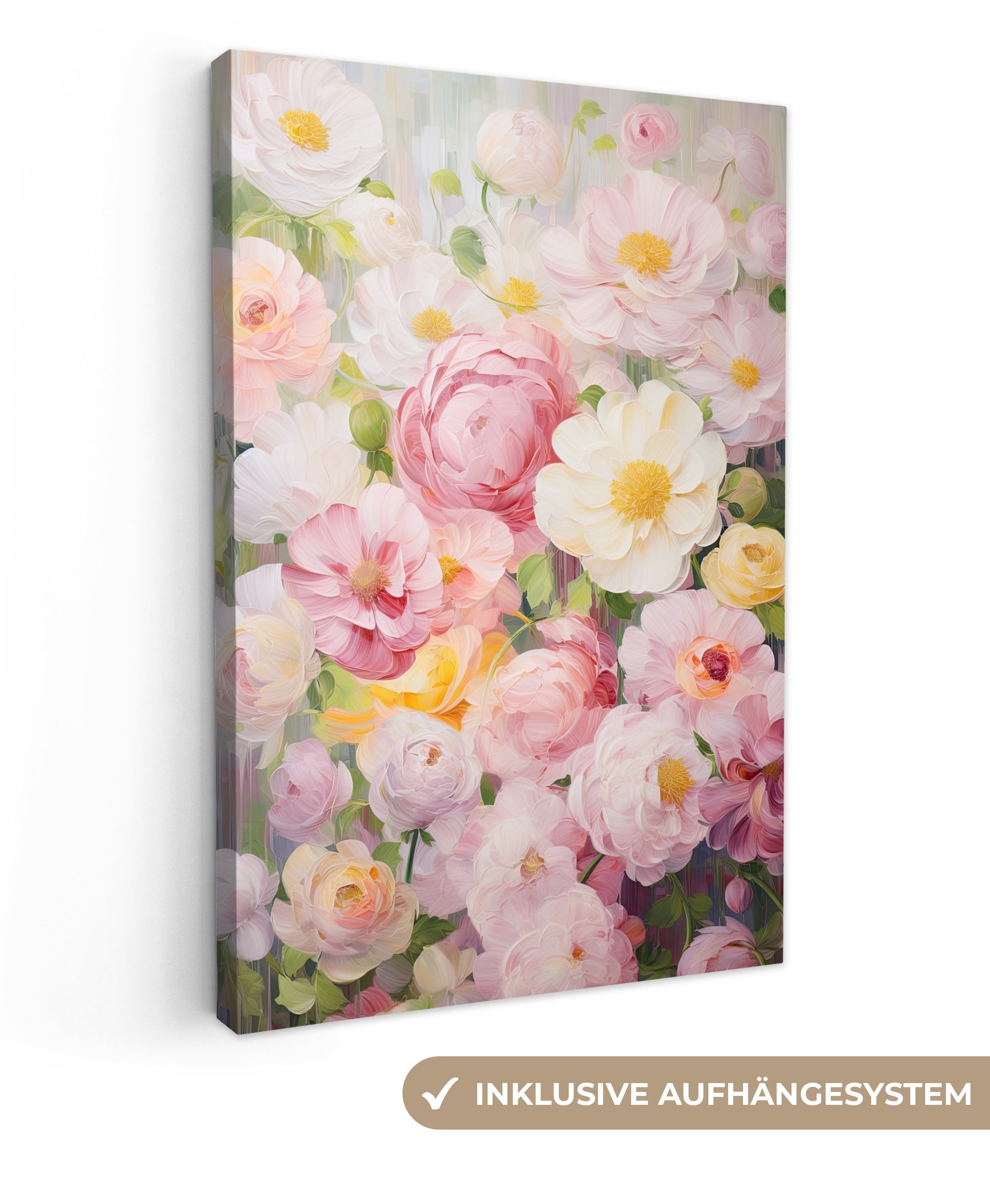 Leinwandbild Blumen - Rosa - Botanisch - Kunst - Acrylfarbe