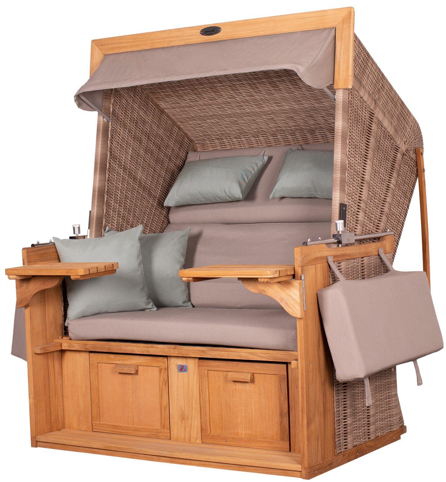 deVries PURE® Strandkorb Friesland Sylt XL - PE white kubu - Dessin 483, BxTxH: 135x90x165 cm, Volllieger, Nordsee-Strandkorb, Teakholz - PE-Markengeflecht - bequeme Polster - Schutzhaube