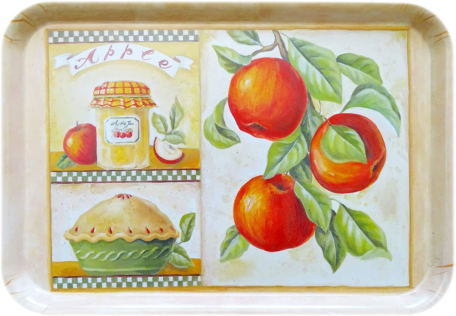 Lashuma Tablett Apfelkuchen, Kunststoff, (1-tlg), Italienisches Gartentablett rechteckig 38x26 cm beige