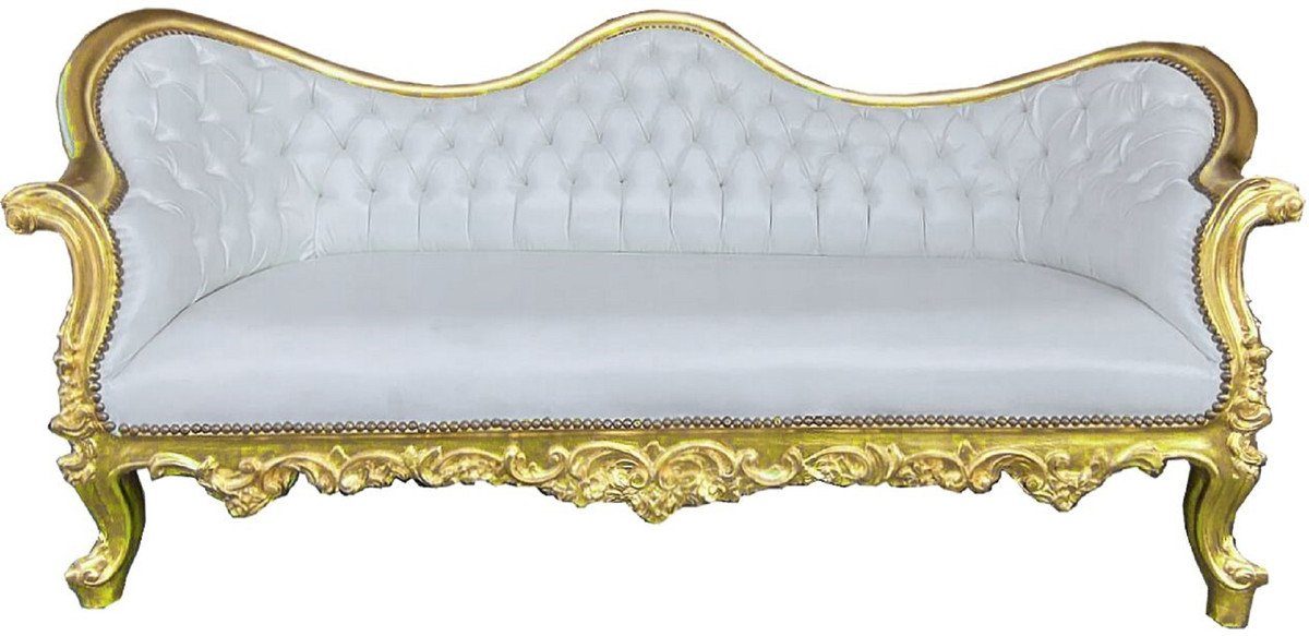 Casa Padrino Sofa Barock Sofa Vampire Weiß / Gold 200 x 75 x H. 82 cm - Handgefertigte Lounge Couch mit edlem Kunstleder - Barock Wohnzimmer Möbel | Alle Sofas