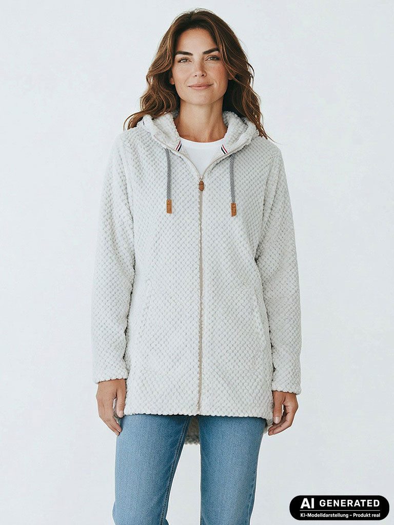 modAS Strickfleecejacke 40614 Damen Fleecemantel in lockerer Optik - Fleecejacke maritime Details