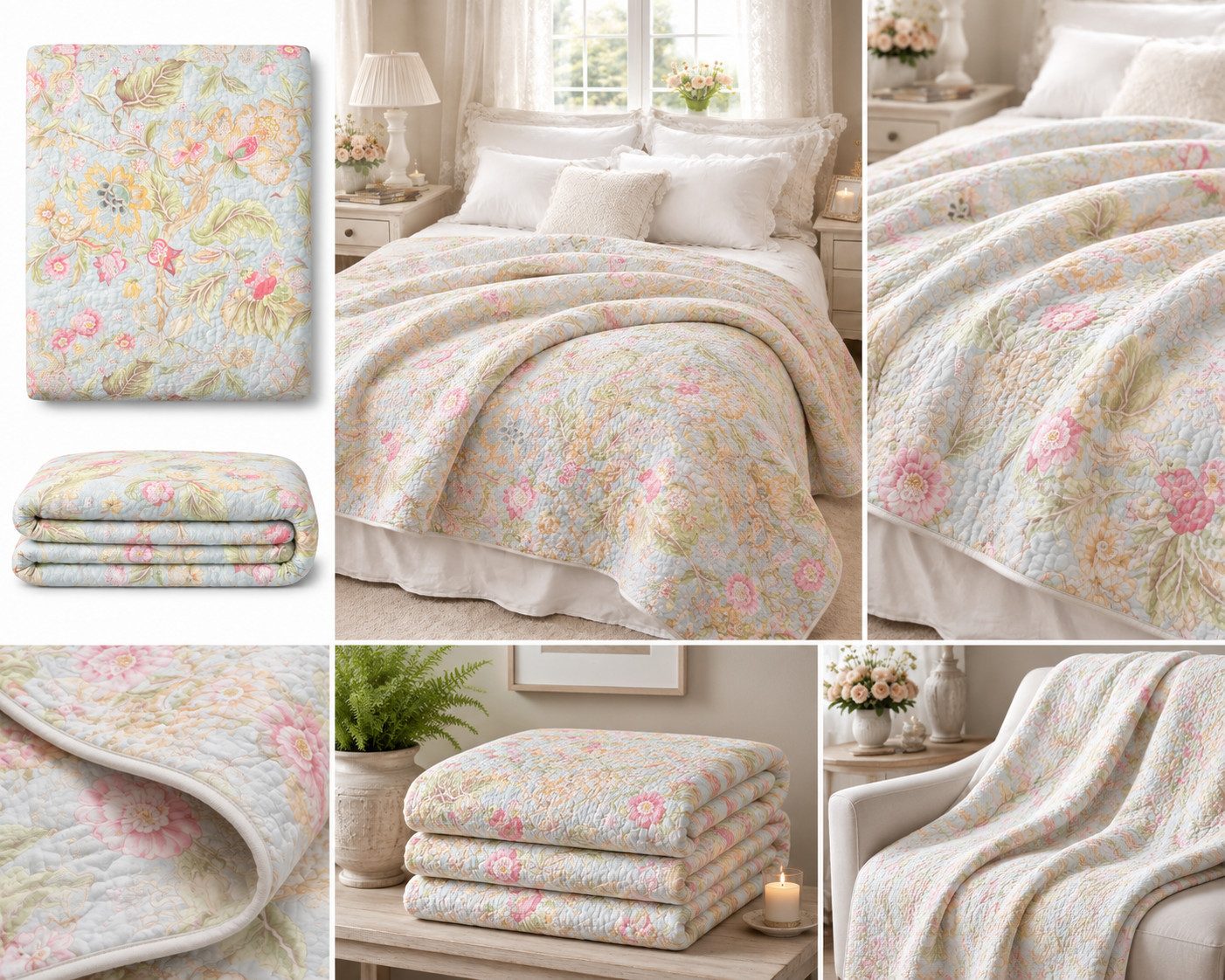 Wohndecke Amara-Minze, AU Maison, Quilt-Optik aus Baumwolle 140 × 180 cm