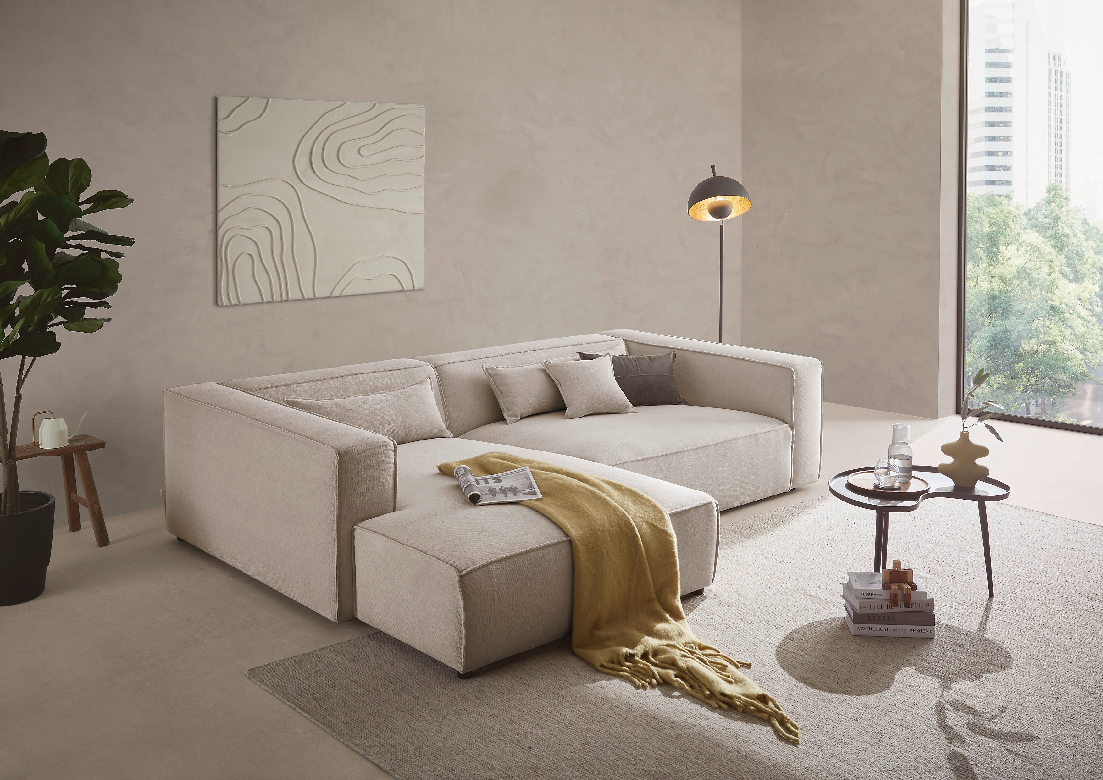 LeGer Home by Lena Gercke Ecksofa PIARA XXL, Big-Sofa, Cord, Leinenoptik o. Strukturstoff, L-Form, wahlweise Ottomane rechts/links, Kedernaht, extra tiefe Sitzfläche