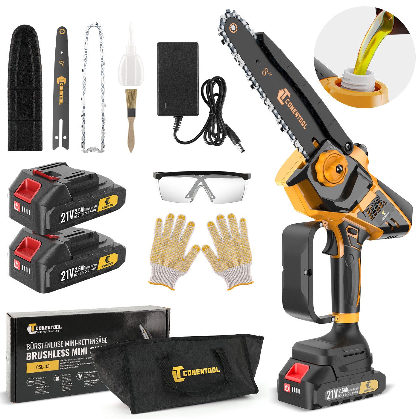 CONENTOOL Akku-Kettensäge 8 Zoll + 6 günstig online kaufen