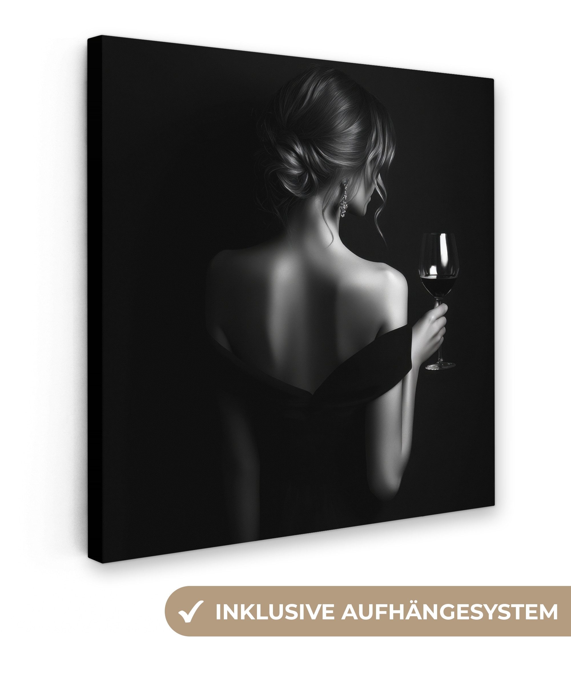 Leinwandbild Frau - Wein - Kleid