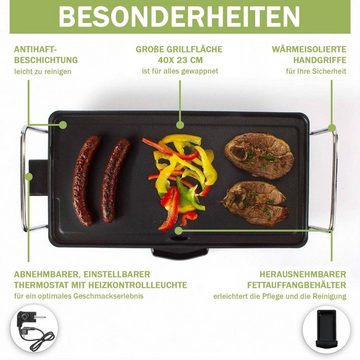 bmf-versand Tischgrill Teppanyakigrill Tischgrill elektrisch Elektrogrill 2000 Watt mit, 2000,00 W, Antihaftbeschichtung, einfache Reinigung