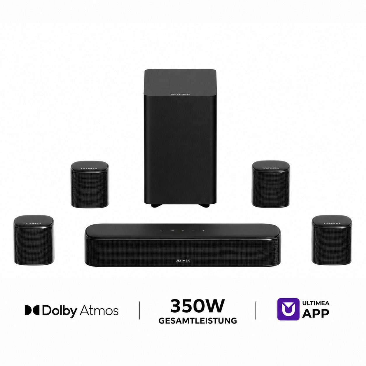 Ultimea Aura S4T Soundbar 7.1 Soundsystem Surround Soundbar (HDMI, Bluetooth, 350 W, Soundbar für TV Geräte mit App Steuerung)