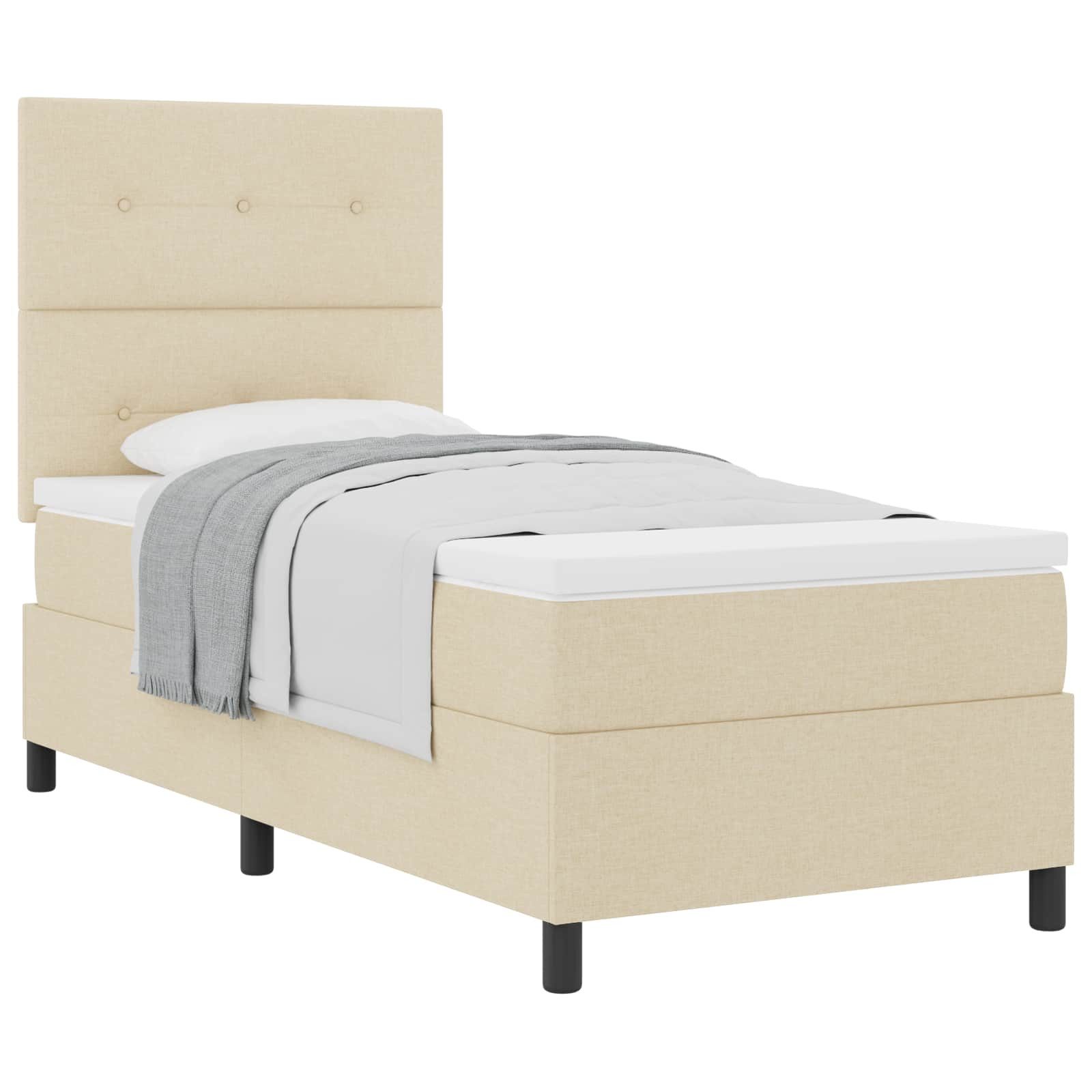 Bett Boxspringbett mit Matratze mit Kopfteil Creme 90 x 190 cm Stoff