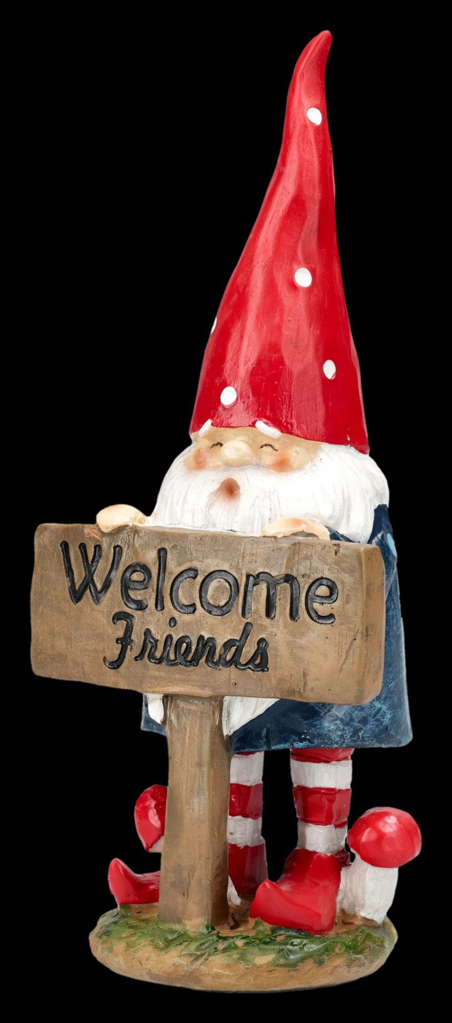 Figuren Shop GmbH Gartenzwerg Zwerg Dekofigur – Garten Statue Welcome Friends Schild 18cm wetterfest