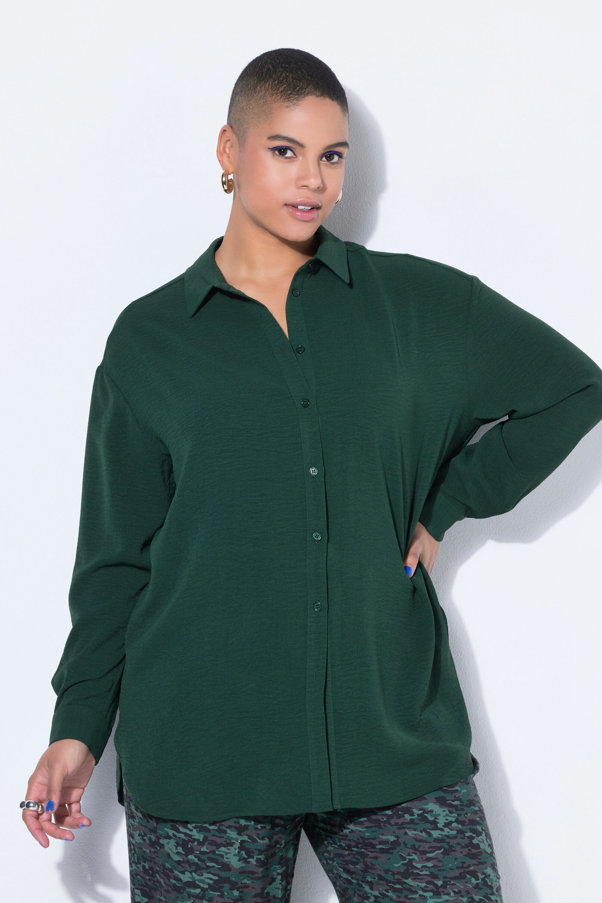 Hemdbluse Hemdbluse oversized Krepp Langarm