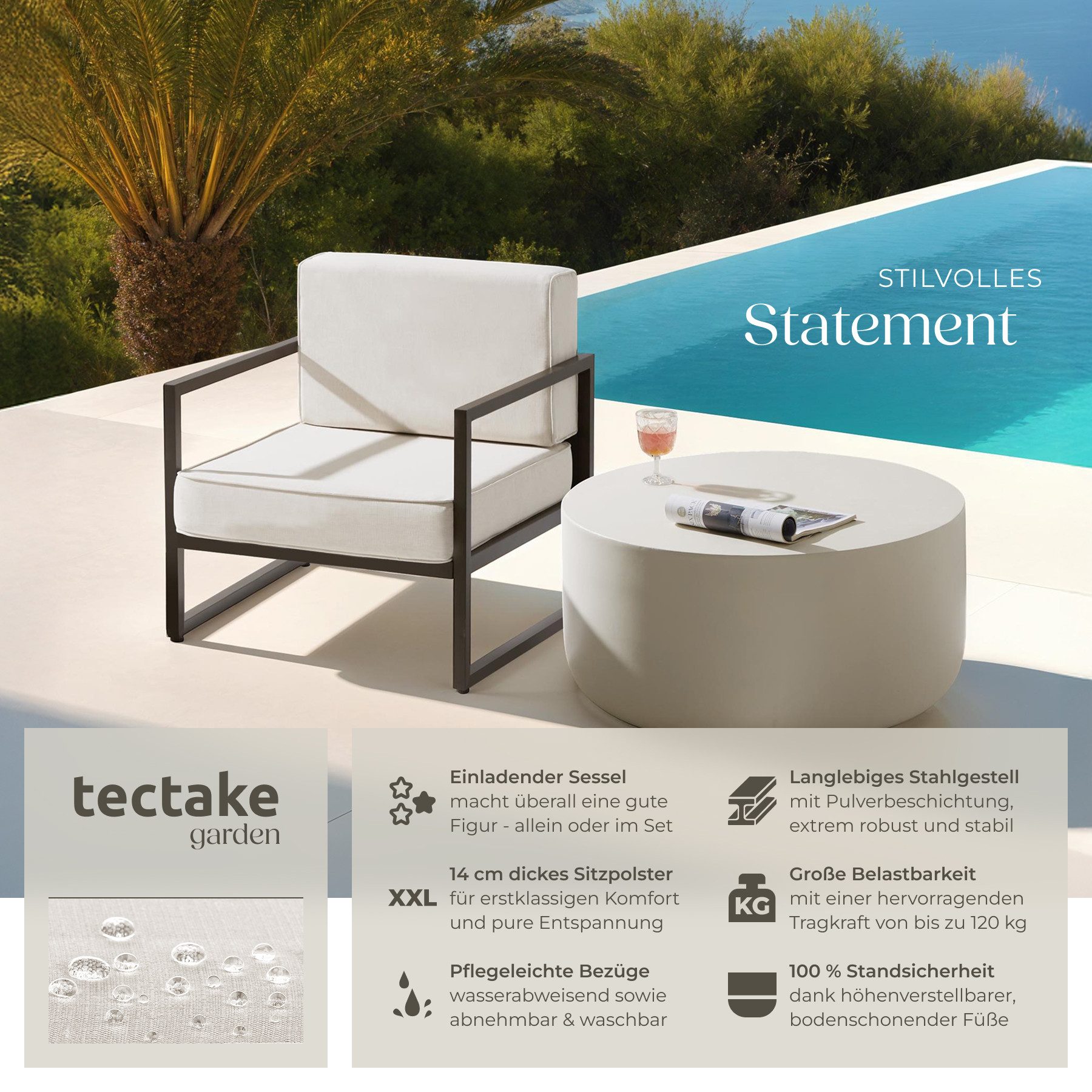 tectake Gartenstuhl Garten-Loungesessel (Set., 2 St), Pulverbeschichtetes S günstig online kaufen