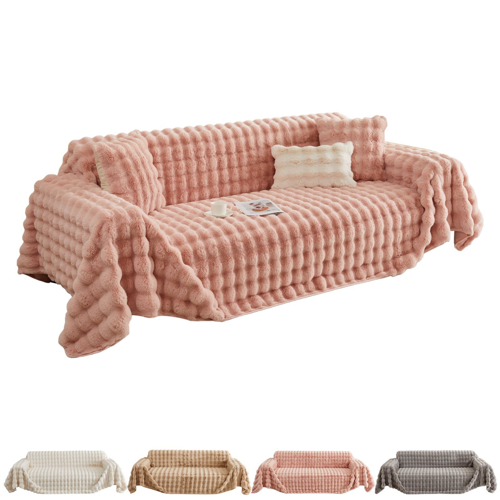 Wohndecke Kunstfelldecken Sofadecke Bubble Blanket, Polyester Fleecedecke, Decken, BTTO, Sofadecke Bubble Kaninchenfellimitat Flausch 180X180, 180X230, 180X300cm Rosa