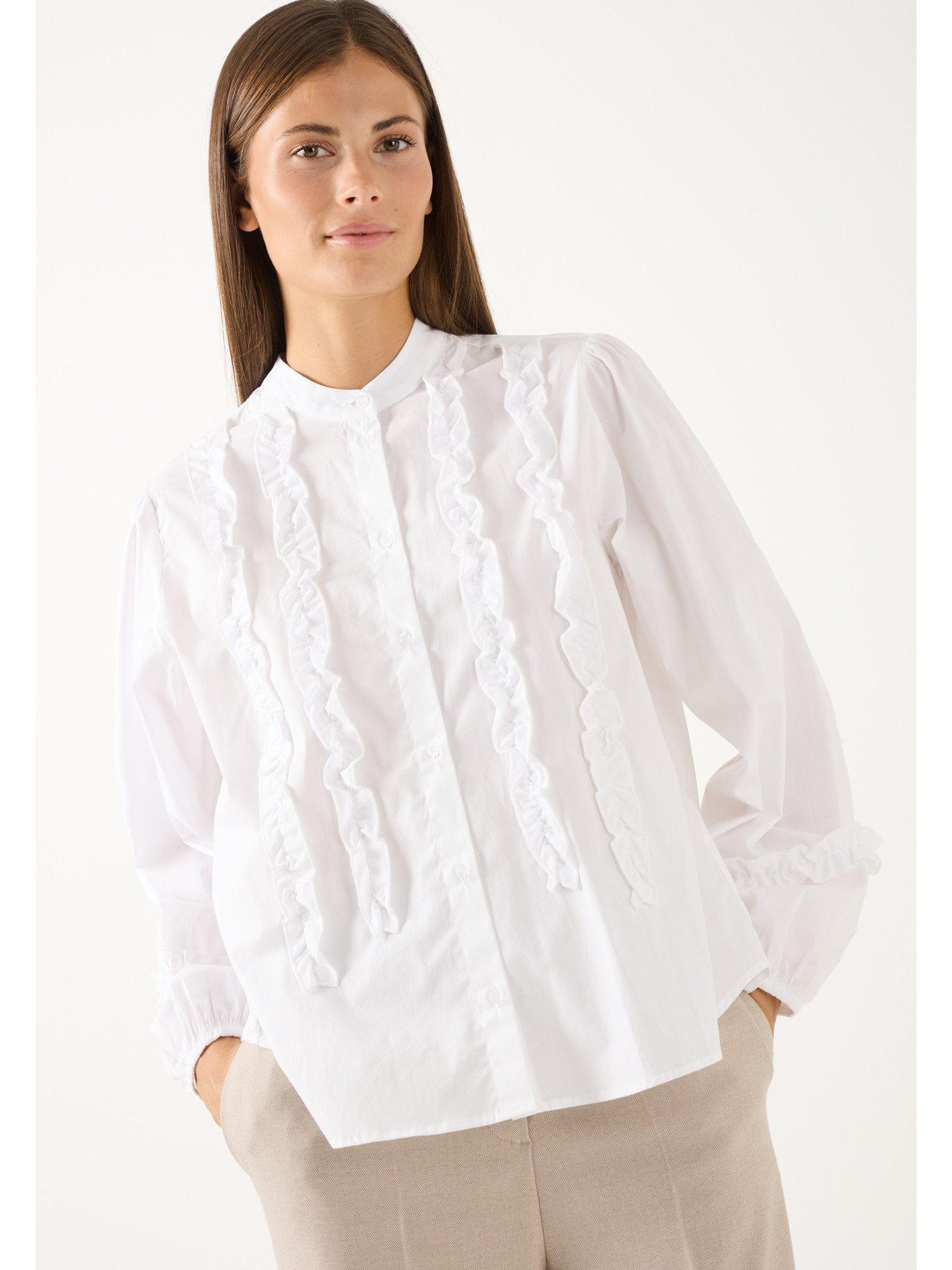 MORE&MORE Langarmbluse romantische, feminine Rüschenbluse