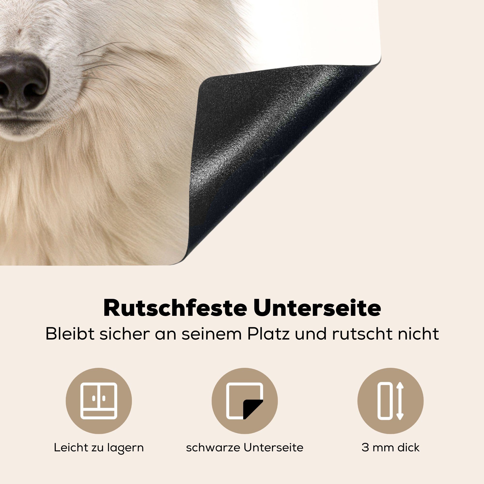 - (1 Mobile MuchoWow nutzbar, Ceranfeldabdeckung Herdblende-/Abdeckplatte cm, Tiere Vinyl, Wolf 60x52 Arbeitsfläche tlg), - Weiß - Porträt,