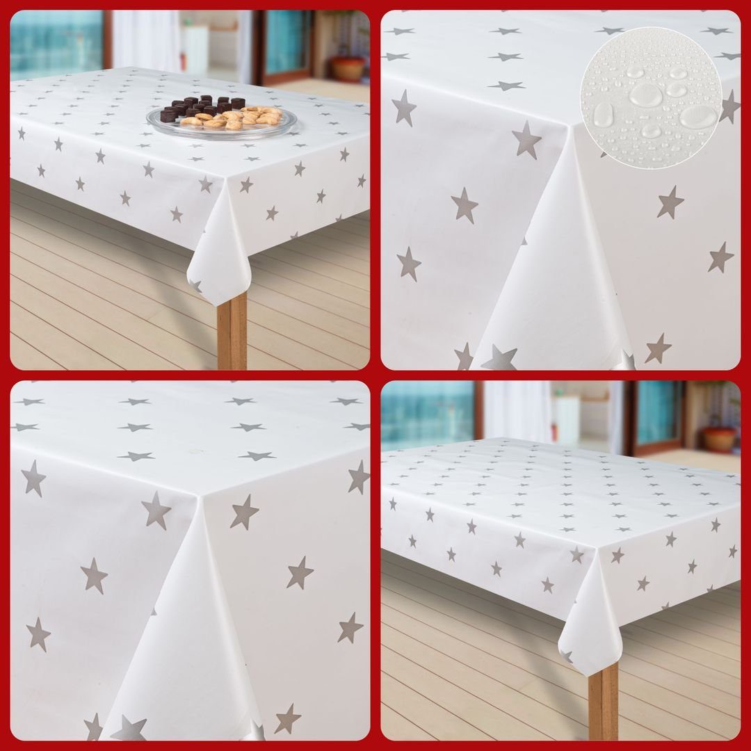 laro Tischdecke Wachstuch-Tischdecken Abwaschbar Sterne weiss silber rechte günstig online kaufen