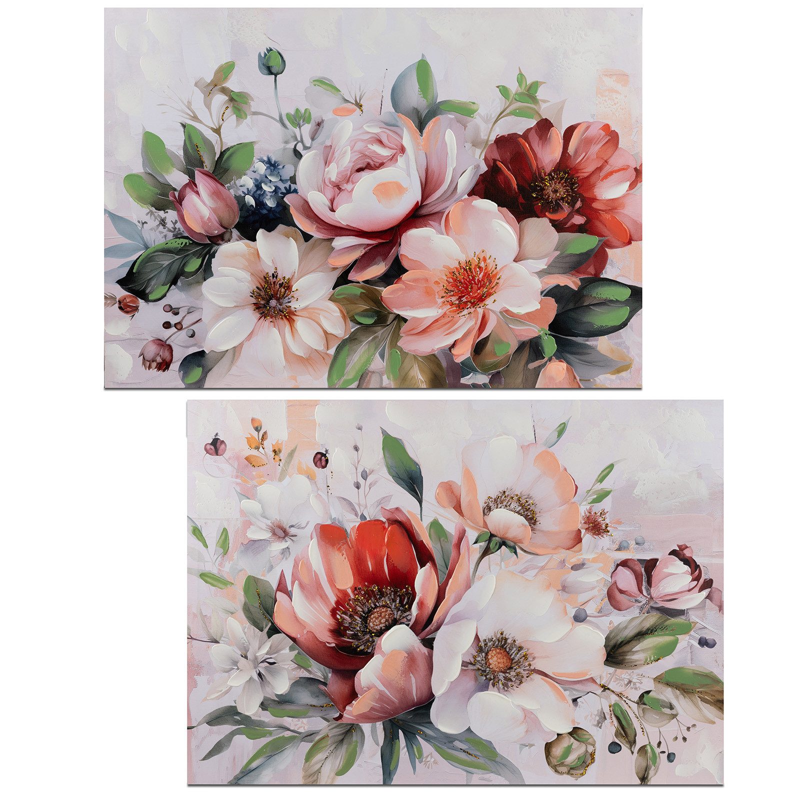 formano Wandbild 2er Set Magnolien 50 x 70 cm Leinwandbild rosa mit Goldglitter