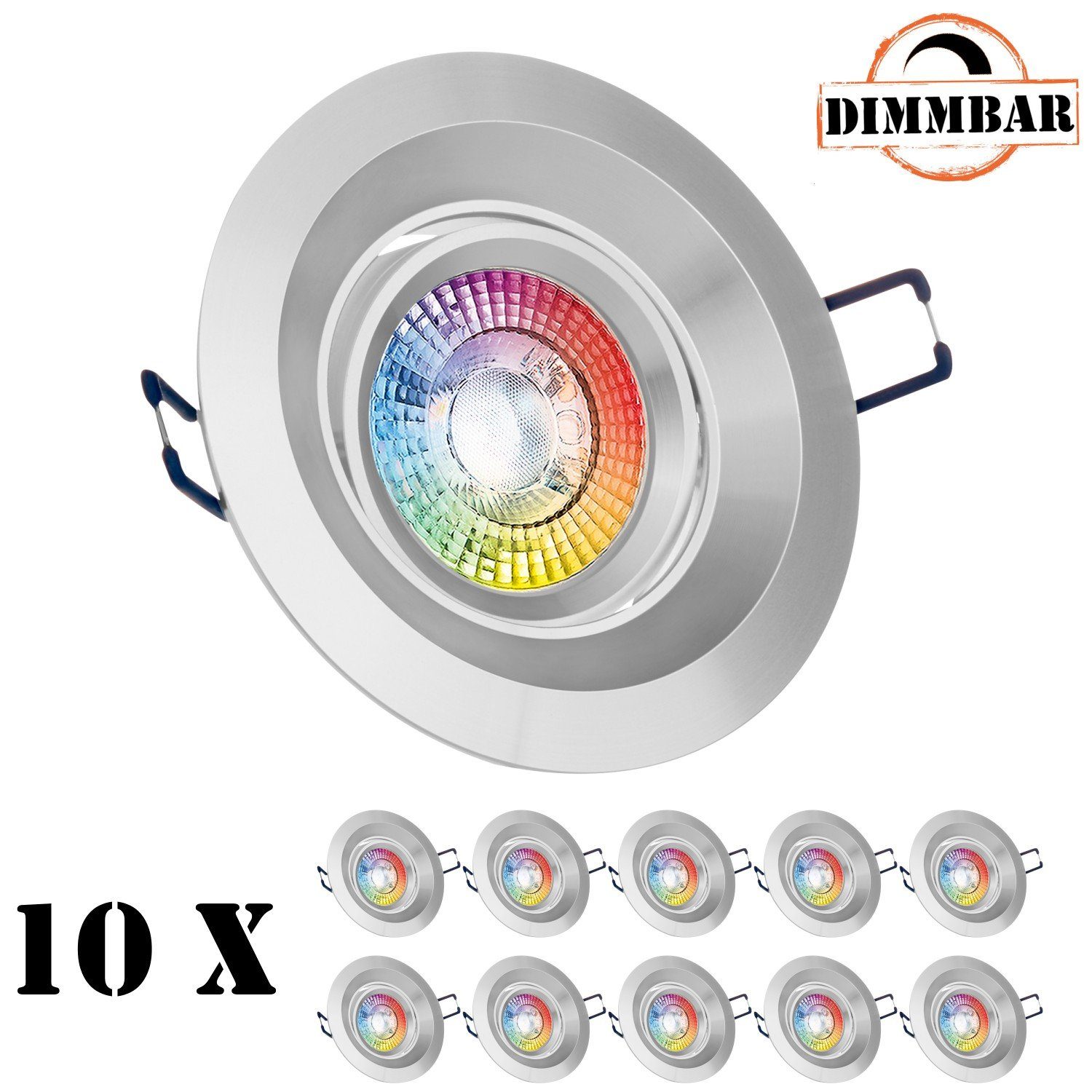LEDANDO LED Einbaustrahler 10er RGB LED Einbaustrahler Set extra flach in chrom matt mit 3W LED v | Strahler