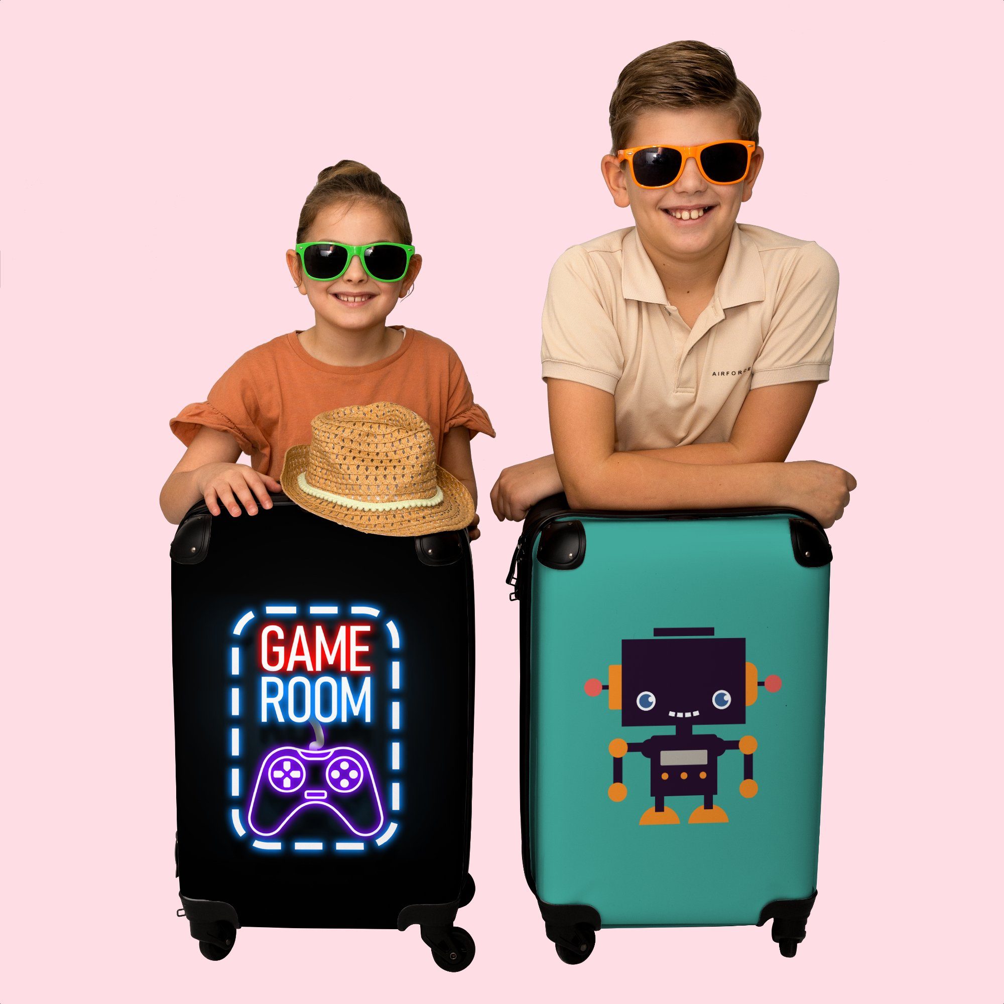 Rollen, Kindertrolley, Handgepäck Kinderkoffer Neon rollen, Ferien, - Schwarz, NoBoringSuitcases.com© - 4 mit Zitate Controller - Koffer - Spielzimmer für Reisetasche 55x35x20cm