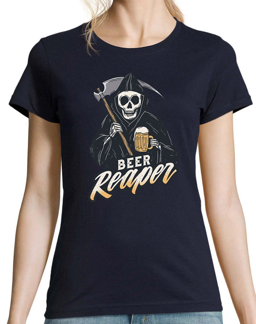 Navyblau Reaper mit Bier T-Shirt Youth Designz Shirt Damen lustigem Frontprint