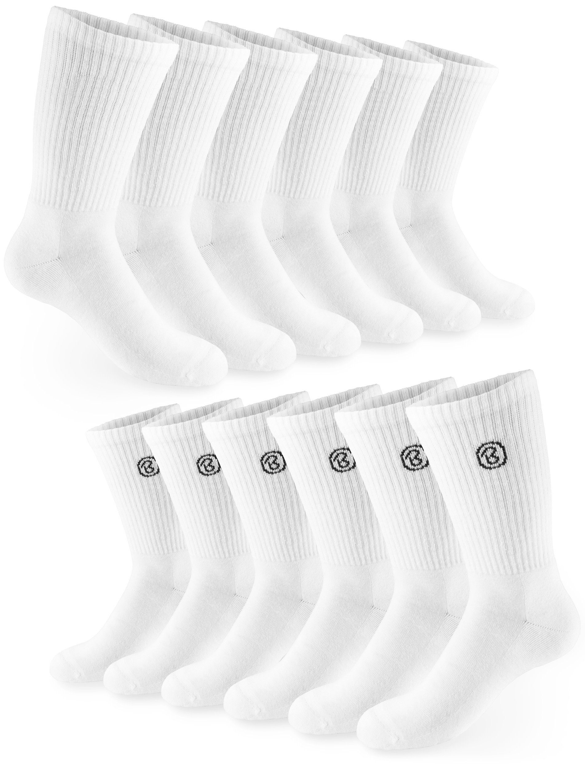 BRUBAKER Tennissocken Unisex Sportsocken und 6 Socks - Polyester Baumwollsocken Damen Herren Fitness und Socken (Set, aus Crew - Paar) Weiß für Baumwolle Lange