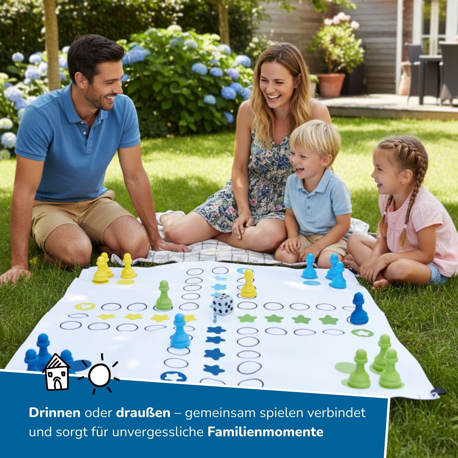 alldoro Spiel XXL Riesen Ludo, Brettspiel-Klassiker im Jumbo Format, 150 x 150 cm, XXL Ludo, indoor & outdoor, für 4 Mitspieler, geeignet für Kinder ab 3 Jahren