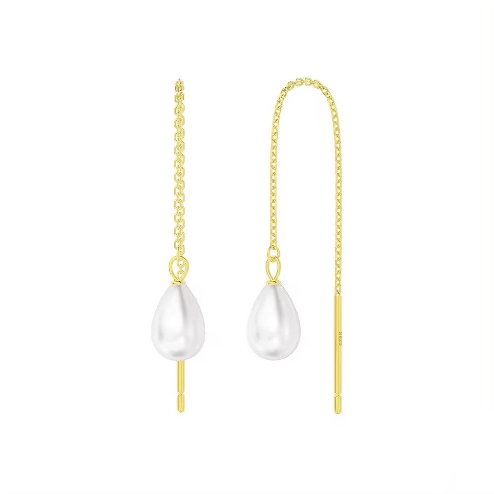 Runde Perlé Paar Ohrhänger Kettenohrringe mit Süßwasserperle, handgefertigt günstig online kaufen