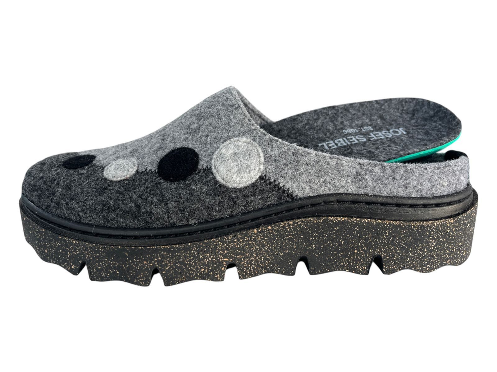 JOSEF SEIBEL Damen 04 Filz Pantoffel 53004-TE432-702 anthrazit-multi Hausschuh