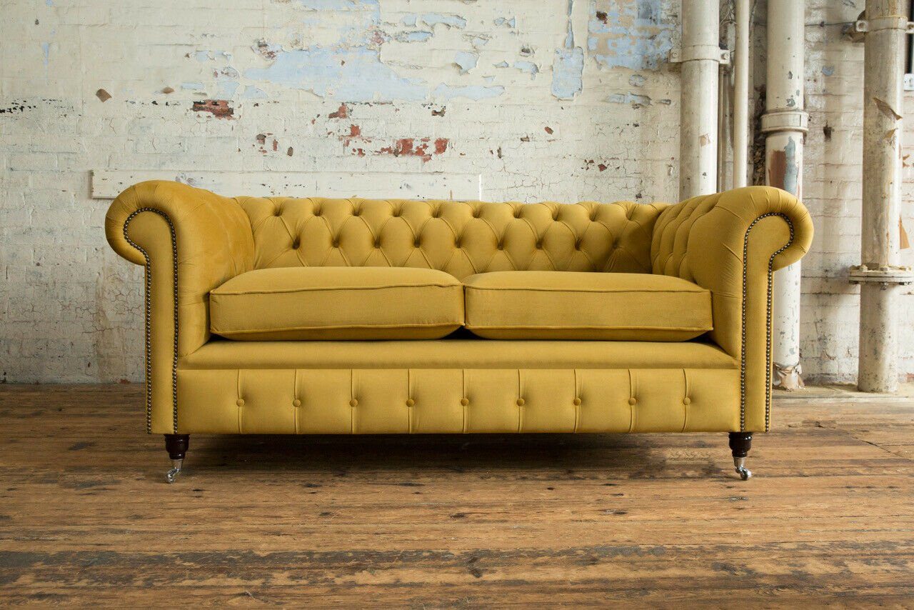 JVmoebel Chesterfield-Sofa Gelber Chesterfield Designer Sofa 2 Sitzer Couch Neu, Made in Europe