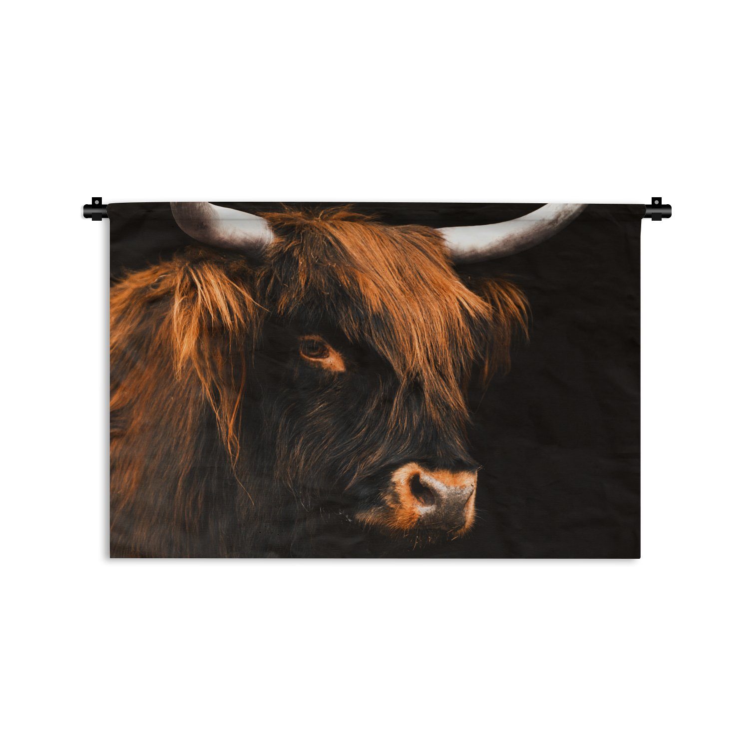 MuchoWow Wanddekoobjekt Schottischer Highlander - Schwarz - Kuh - Horn - Tiere, Wanddeko für Wohnzimmer, Schlafzimmer, Kleid, Wandbehang, Kinderzimmer