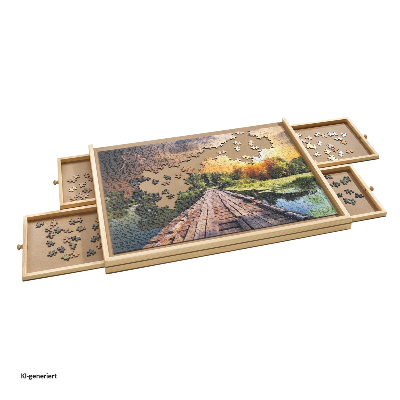 HTI-Living Puzzlematte Holzbrett Puzzlebrett mit Auszügen 1000er, (1-tlg., 1 Puzzlebrett mit Auszügen)