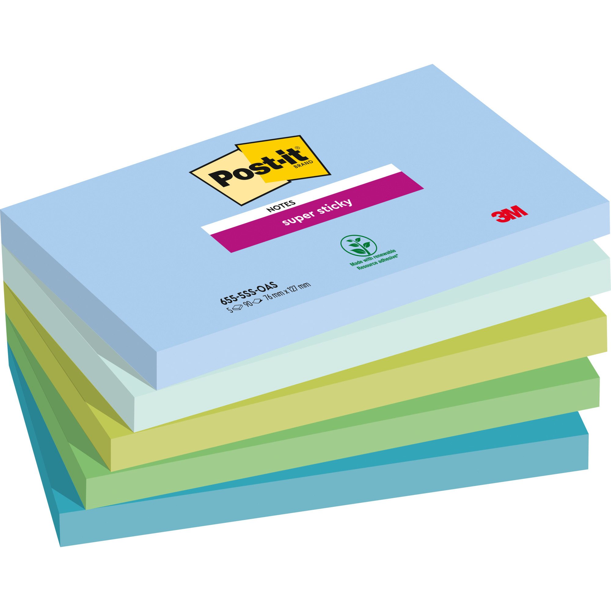 Haftnotizblock Haftnotiz 655-5SS-OAS 127x76mm sortiert 5x90 Blatt.