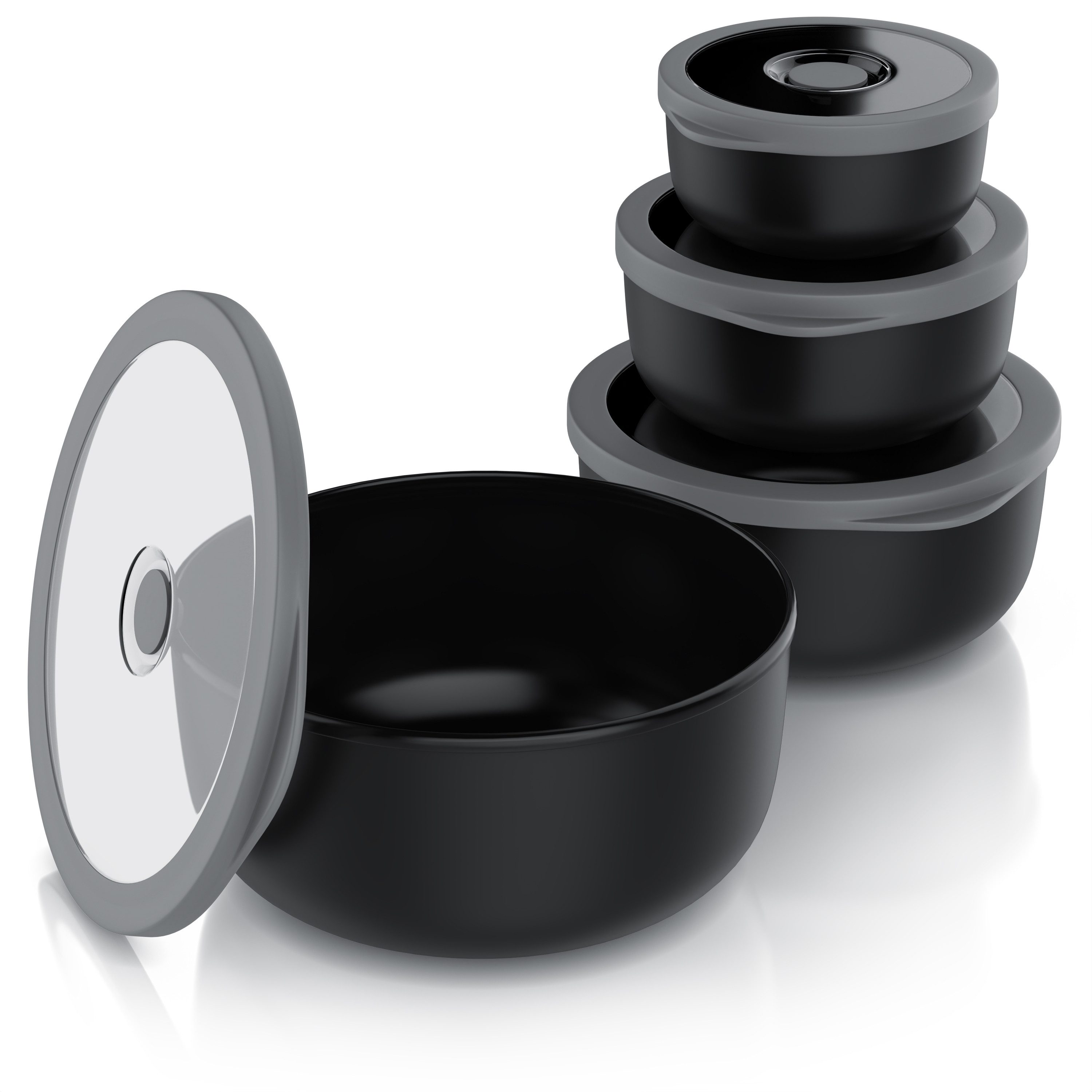 Arendo Rührschüssel 4er Plastikschüssel-Set mit Deckel 0,35 L / 0,65 L / 1,2 L / 2,0 L, Kunststoff, (Set, 4-tlg), rund, BPA-frei, Spülmaschinen und Mikrowellen geeignet