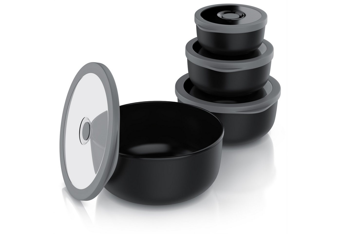 Arendo Rührschüssel 4er Plastikschüssel-Set mit Deckel 0,35 L / 0,65 L / 1,2 L / 2,0 L, Kunststoff, (Set, 4-tlg), rund, BPA-frei, Spülmaschinen und Mikrowellen geeignet