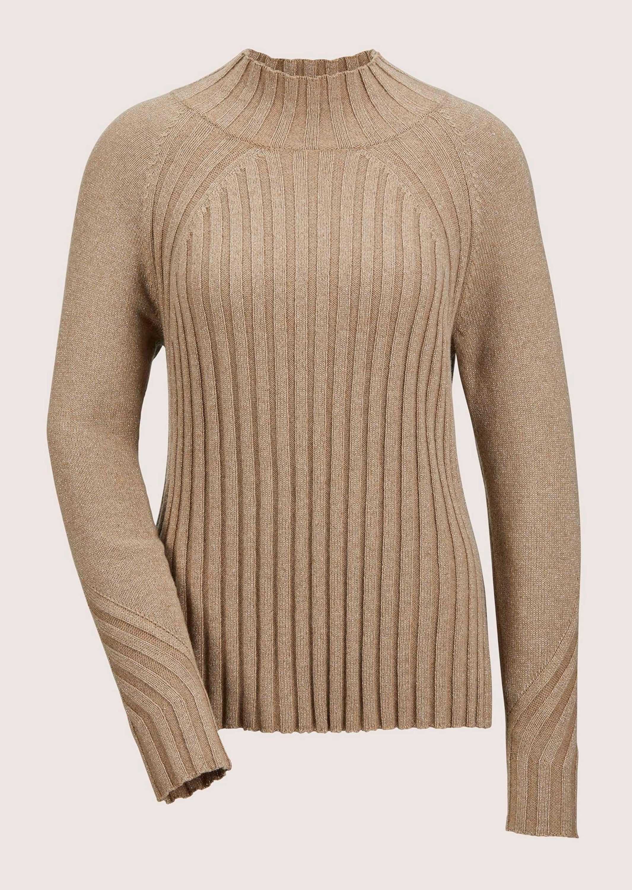 MADELEINE Strickpullover Glanzvoller Strickpullover mit Stehkragen Langarm Pullover mit Rippen- und Glattstrick