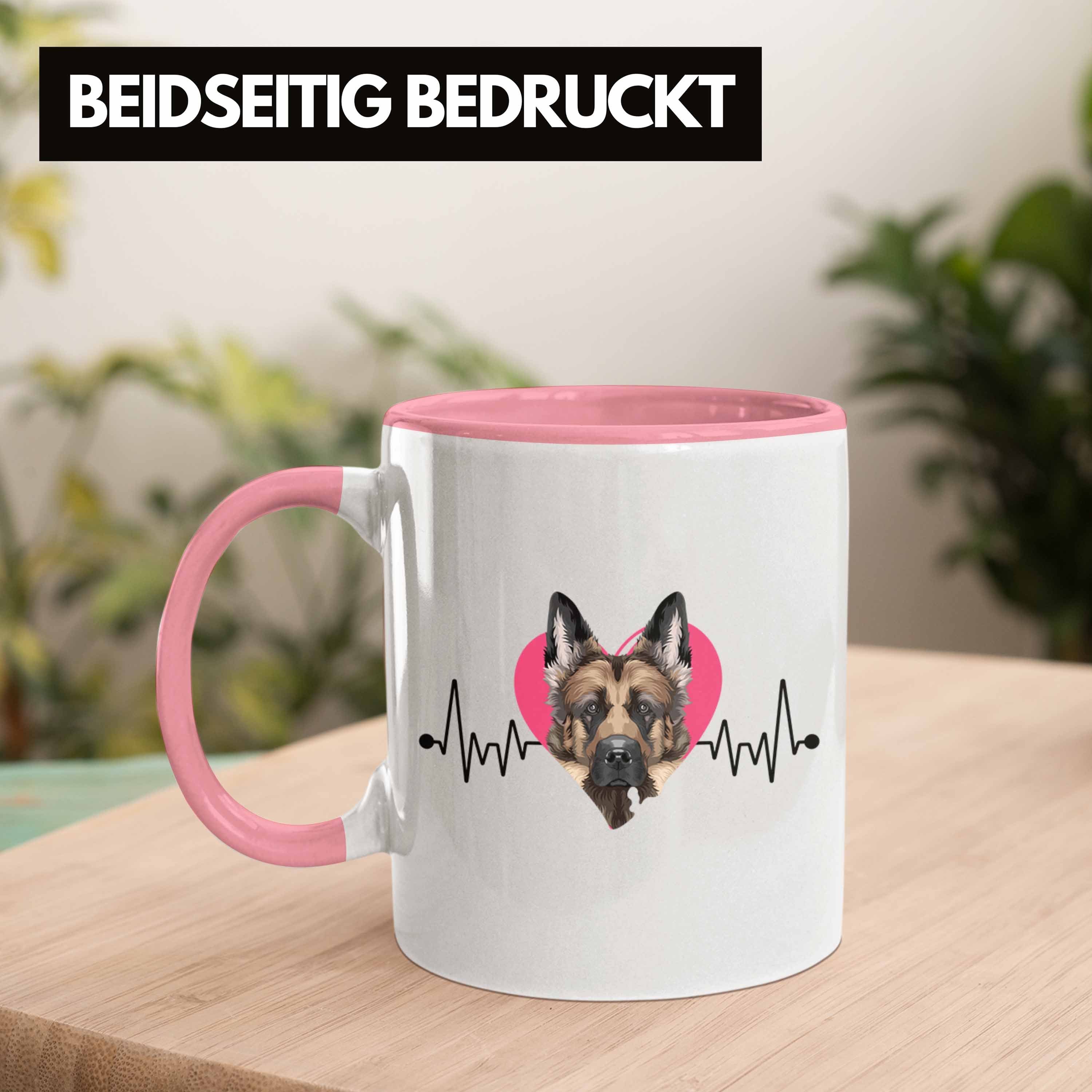 Trendation Tasse Geschenk Besitzer Schäferhund Lustiger Spruch Geschenkidee Herzs Rosa Tasse