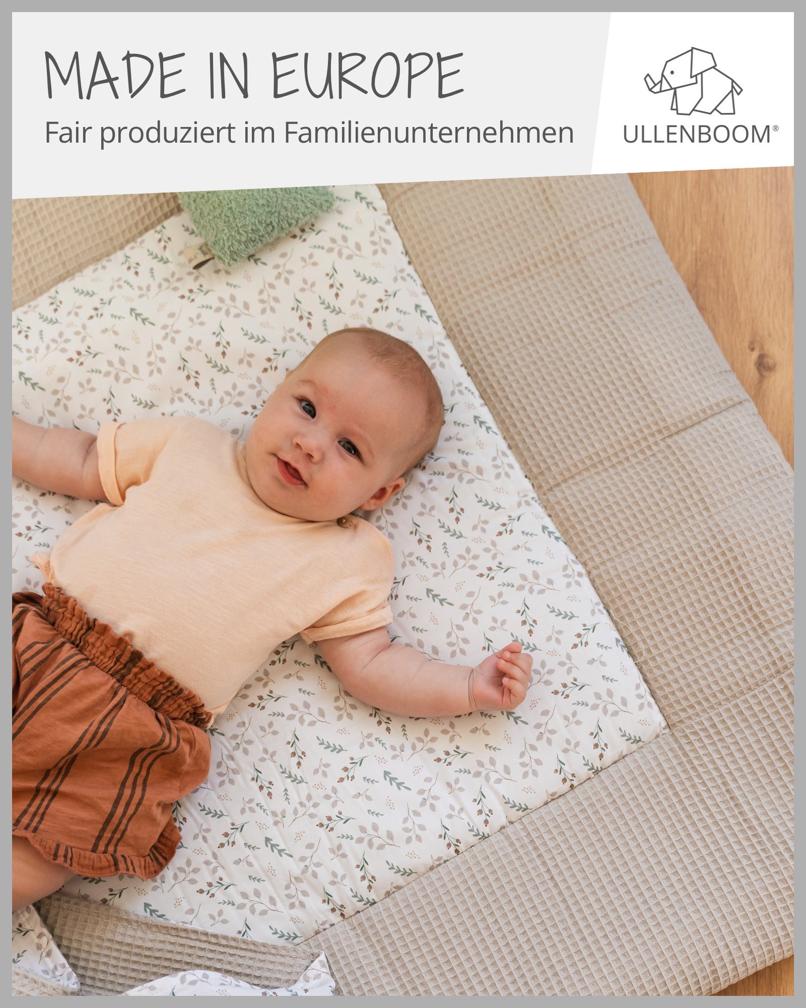 Außenstoff Baby Krabbeldecke EU), gepolstert, in ULLENBOOM 100% verschiedenen Baumwolle, Größe (Made in ®, "Floral-Sand" Dick Krabbeldecke