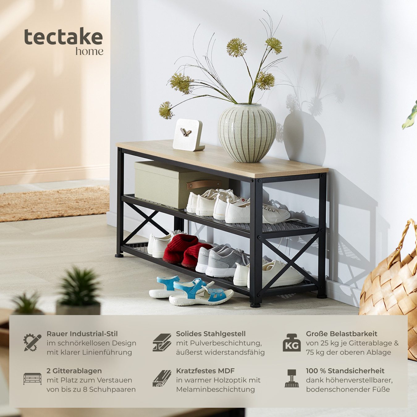 tectake Schuhregal Blackpool, Set 1-tlg., Industrial günstig online kaufen