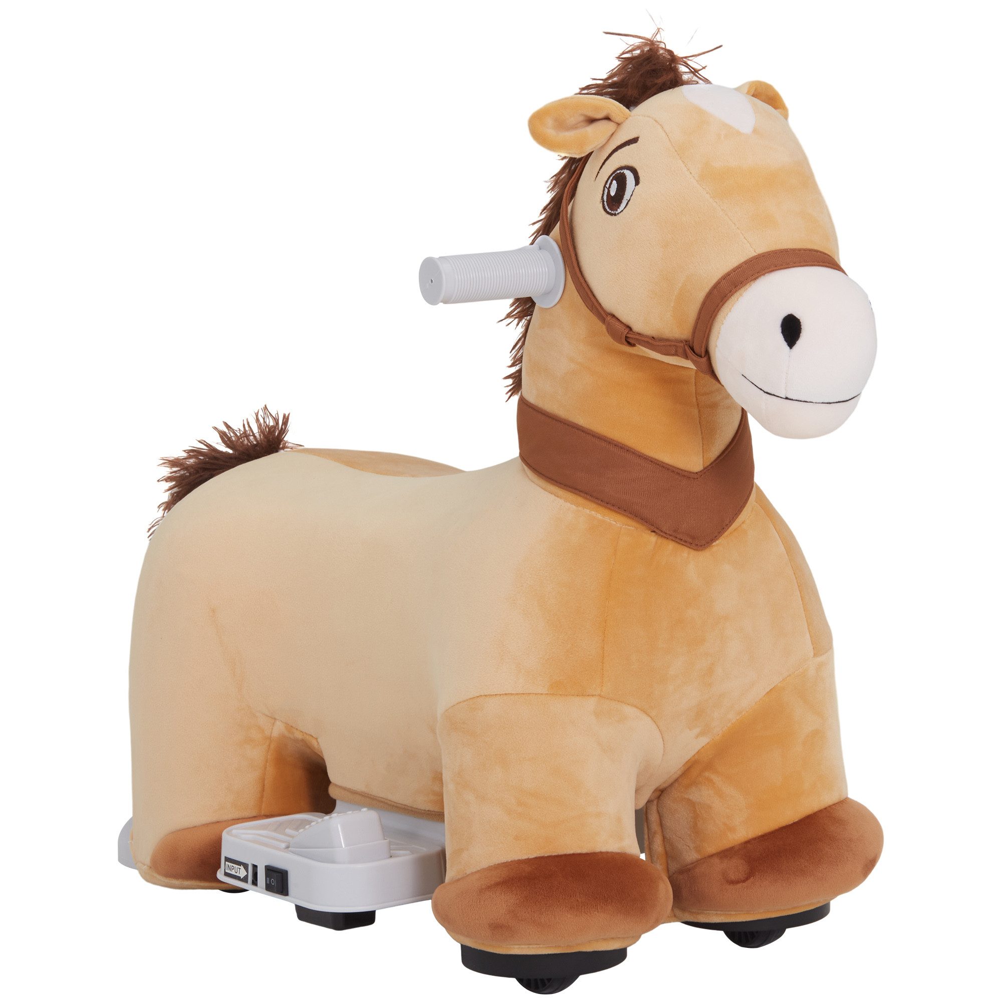 AIYAPLAY Reittier 6V, in Pferdform, 2 km/h, mit Musik, Fußpedal, für Kinder 1,5-3 Jahre, Braun