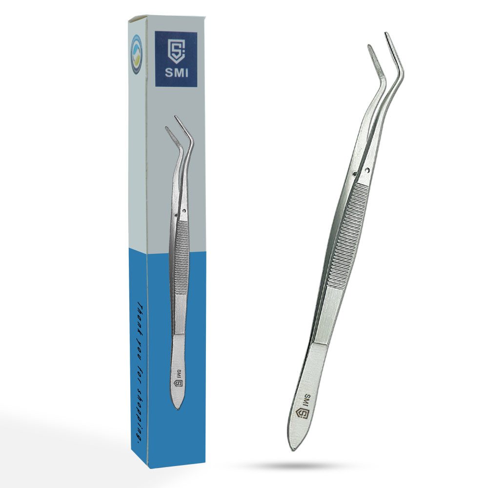 SMI Pinzette 16 cm Gebogene Pinzette Anatomisch Hobby Pinzette DIY Handwerk, gezackte Spitze