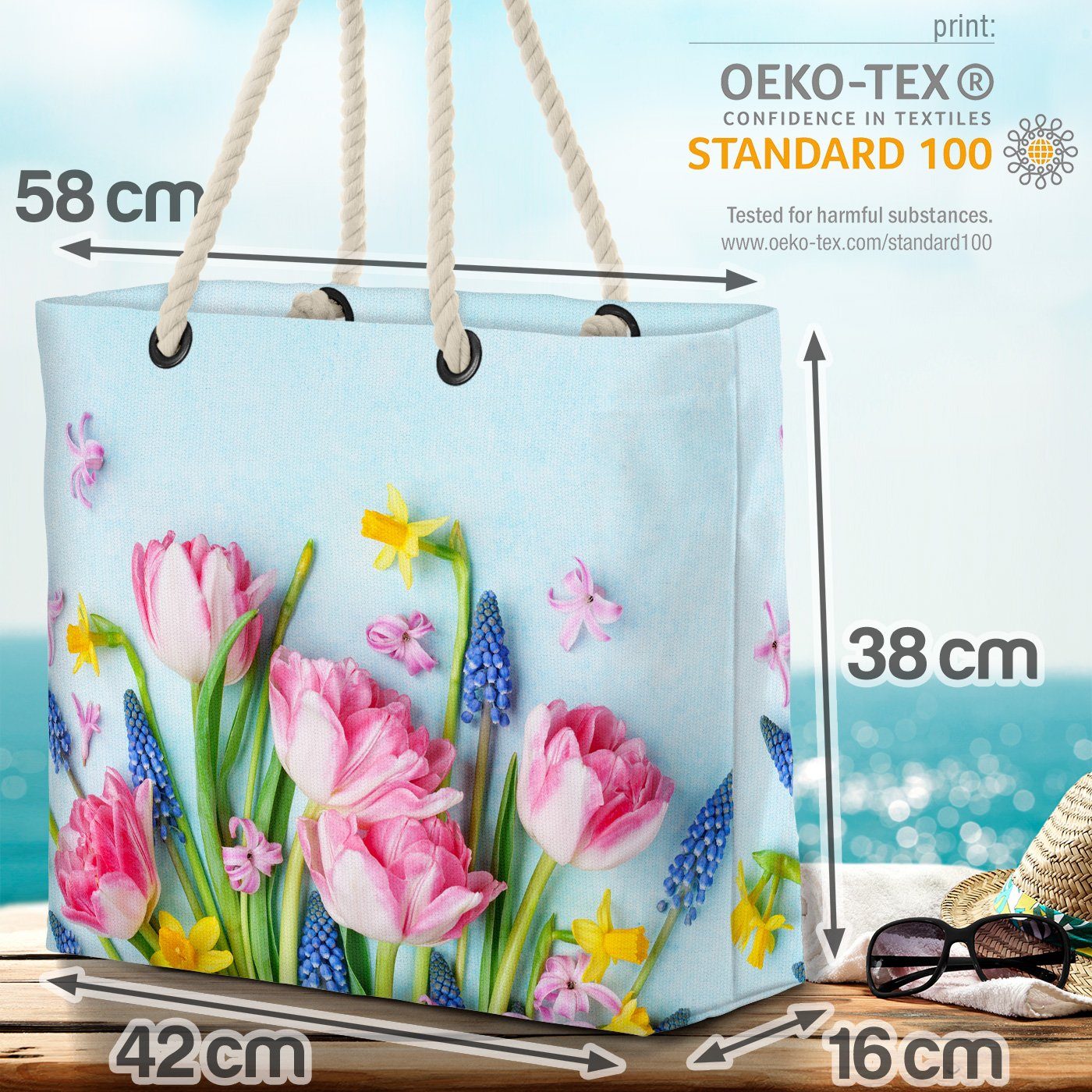 VOID Strandtasche (1-tlg), Blumen Tulpen wiese geschenk primmel muttertag Geschenk blu Muttertag