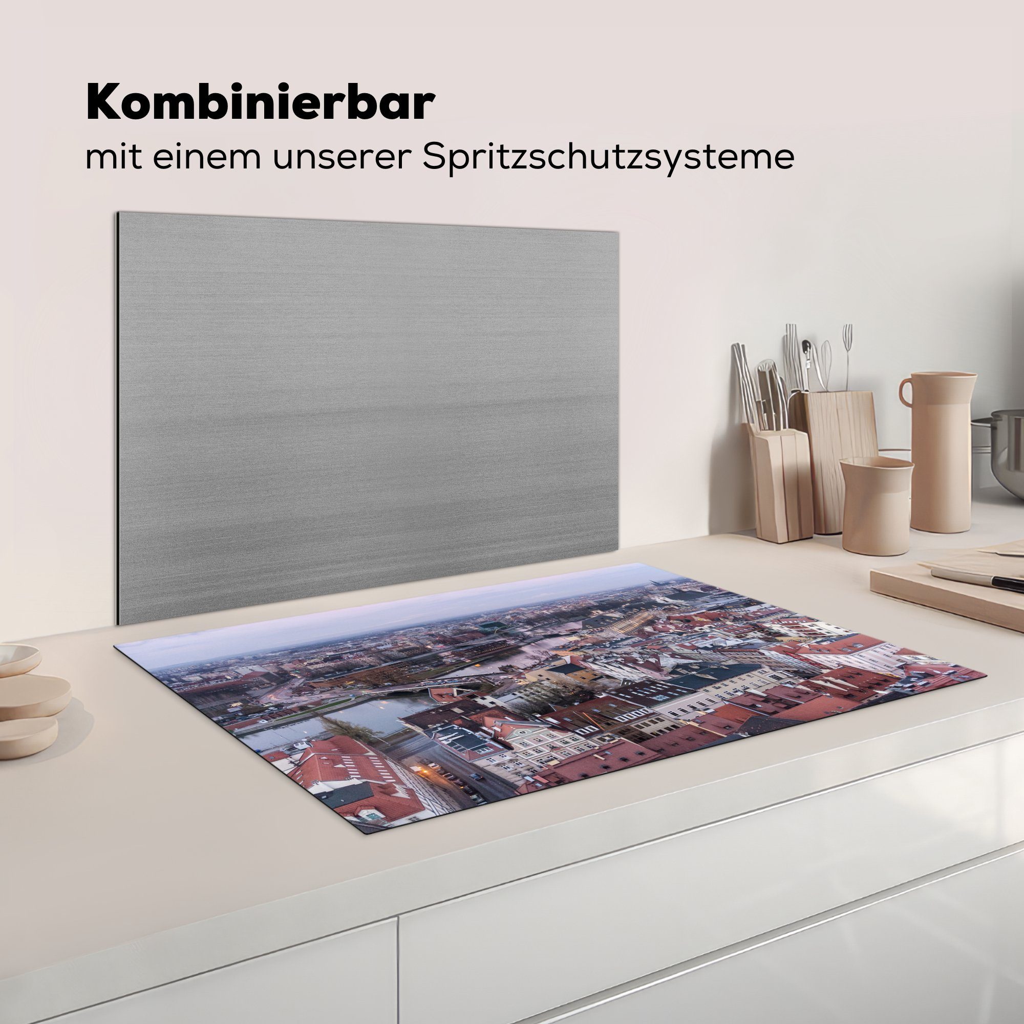 Induktionskochfeld die Vinyl, Herdblende-/Abdeckplatte küche, Dächer tlg), (1 rote Stadt Ceranfeldabdeckung MuchoWow polnischen für in Schutz cm, 81x52 Wrocław, der Prächtige