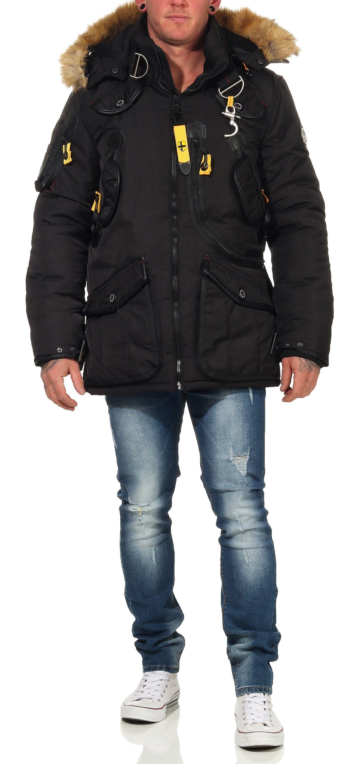 Geographical Norway Winterjacke Herren Multifunktionsparka mit modischem Design in Unifarbe, mit abnehmbarer Kapuze, mit zahlreichen Außentaschen