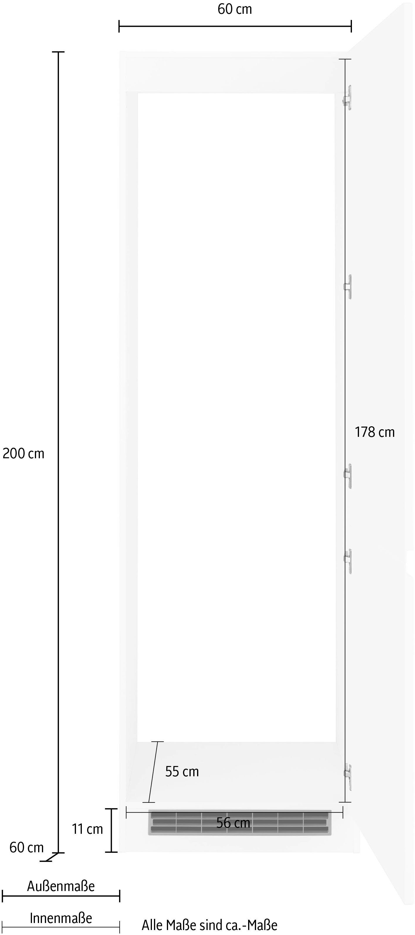 HELD MÖBEL Kühlumbauschrank Virginia Hochglanz für cm 200 | cm Nische hoch, weiß 56/178/55 Kühlschrank 60 B/H/T: cm weiß breit