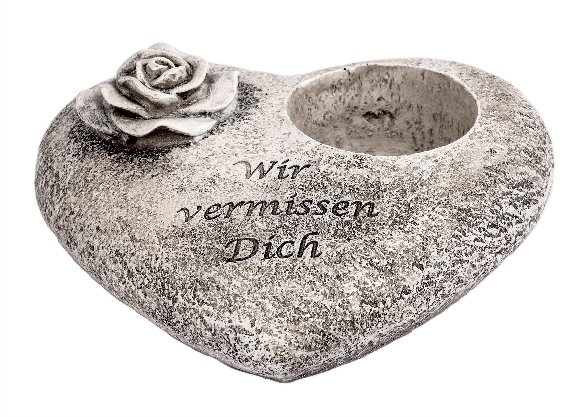 Gartenfigur Grabschmuck Herz „wir vermissen dich“ Friedhof wetterfest Trauerstein