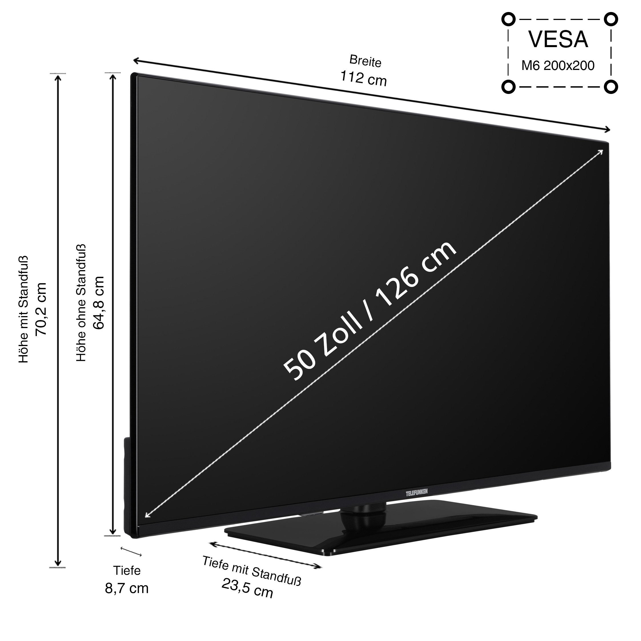 Telefunken D50U750X2CWI LCD-LED Fernseher (126 cm/50 schwarz ! RABATT: 25.01%
