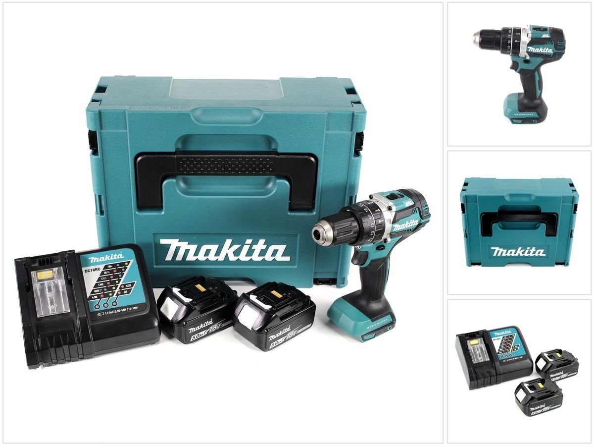 Makita Schlagbohrmaschine DHP 484 RTJ 18V Brushless Li-Ion Akku Schlagbohrschrauber im Makpac i