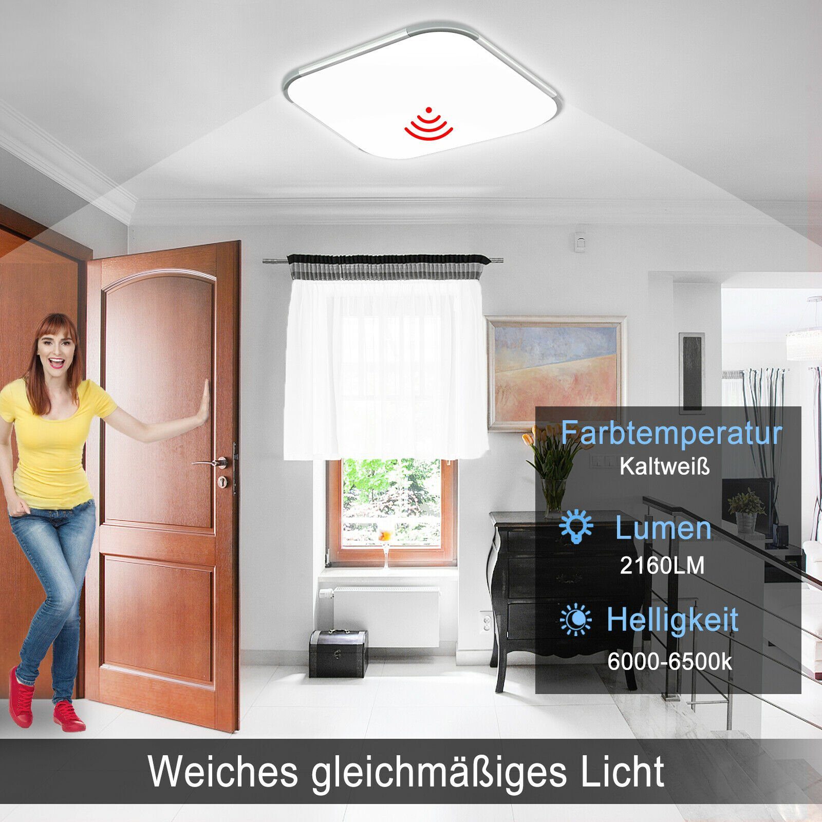 Sensor Deckenlampe, Deckenleuchte Garage x integriert, Küche Radar Kaltweiß LED 24W Badezimmer für LED 30 mit LED Bewegungsmelder, LETGOSPT Flurlampe x 5cm, Balkon 30 fest Deckenleuchte