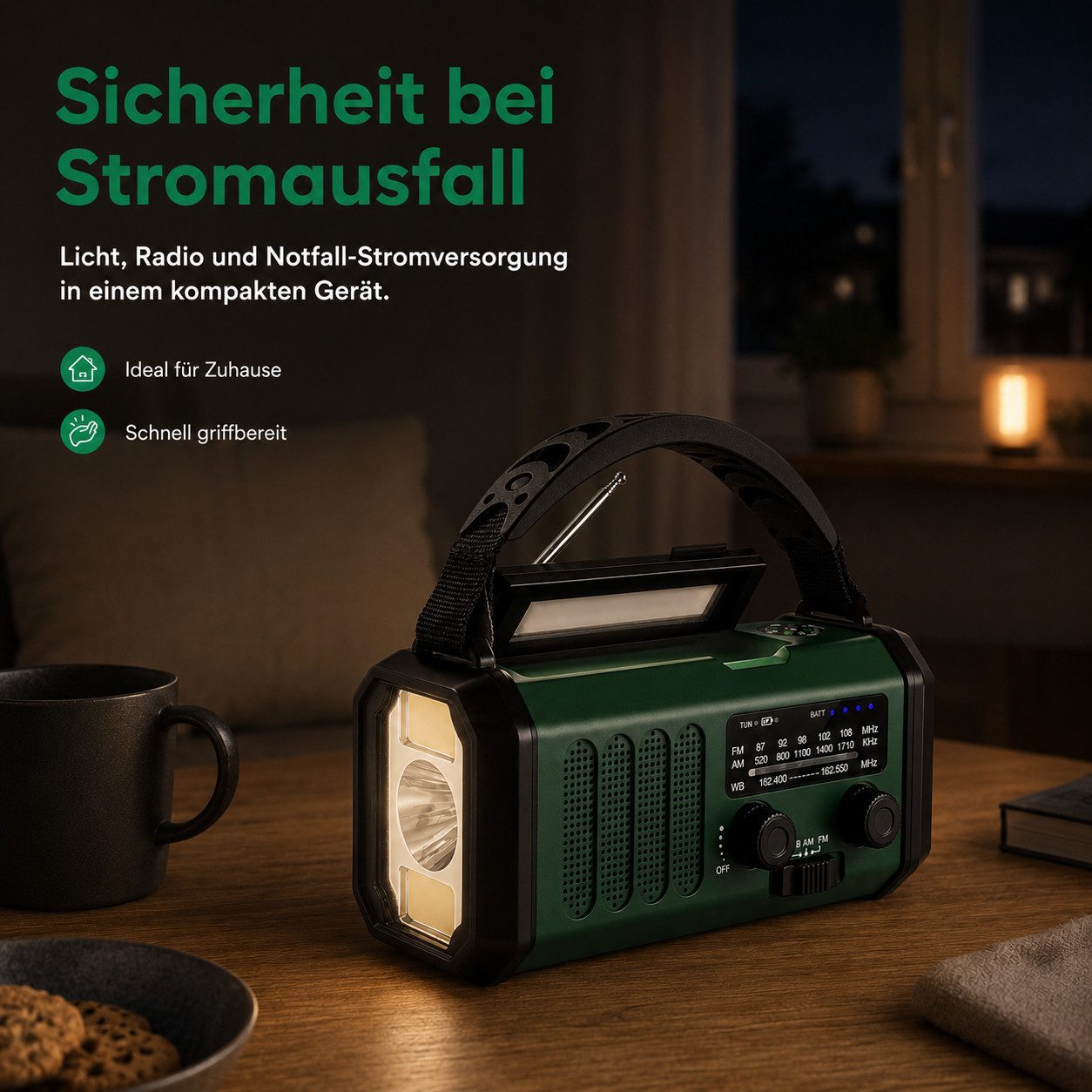 Tekoo Notfallradio 10000mAh mit Solar, Kurbel, LED, SOS, IPX6, UKW Notfallradio (UKW, FM, MW, AM, Wetterradio, 14 W, IPX6 Spritzwassergeschützt, 3-Modi-Taschenlampe, Notfall-Wetterradio)